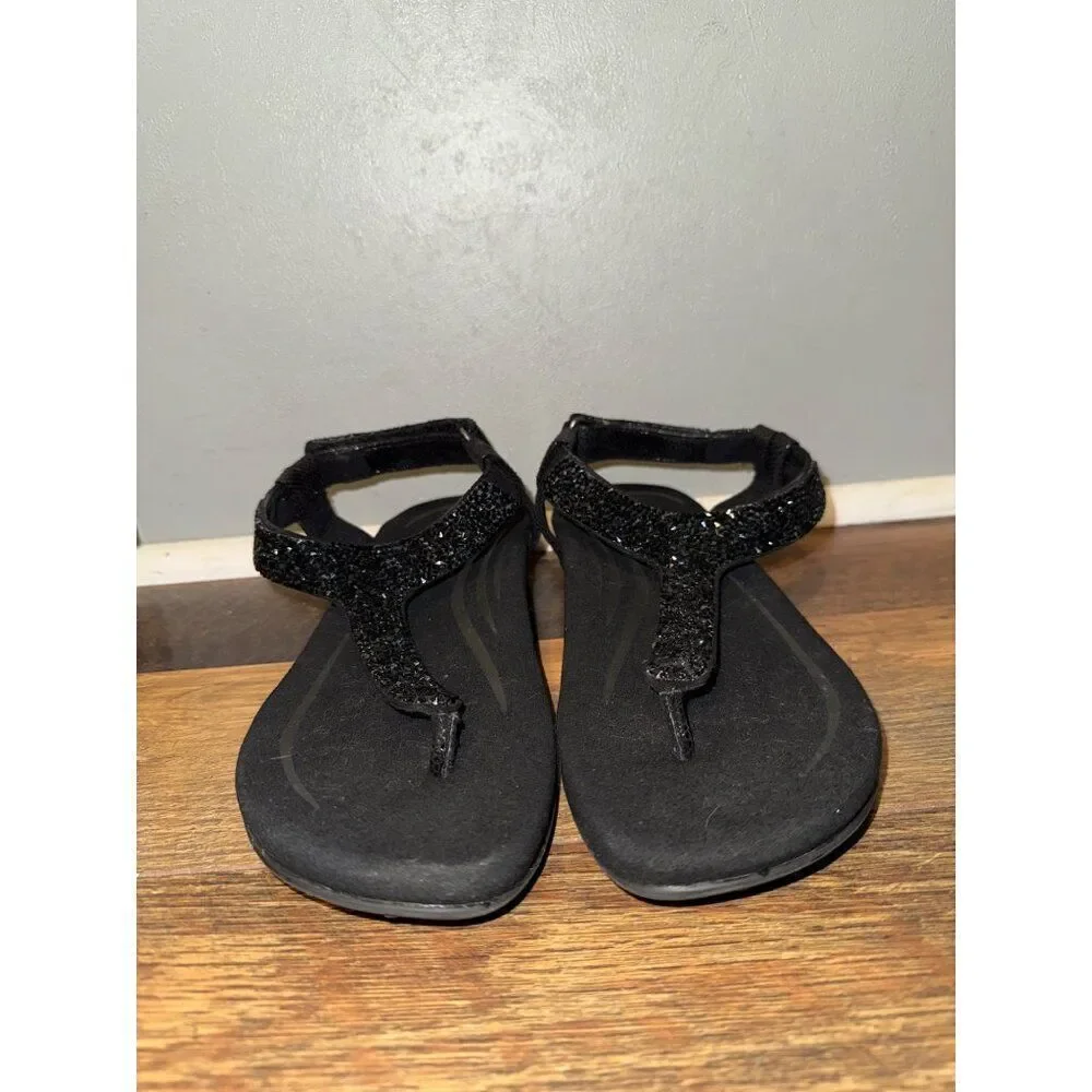 Aetrex Jade Sparkle Orthotic Thong‎ Sandal Black Size 6-6.5